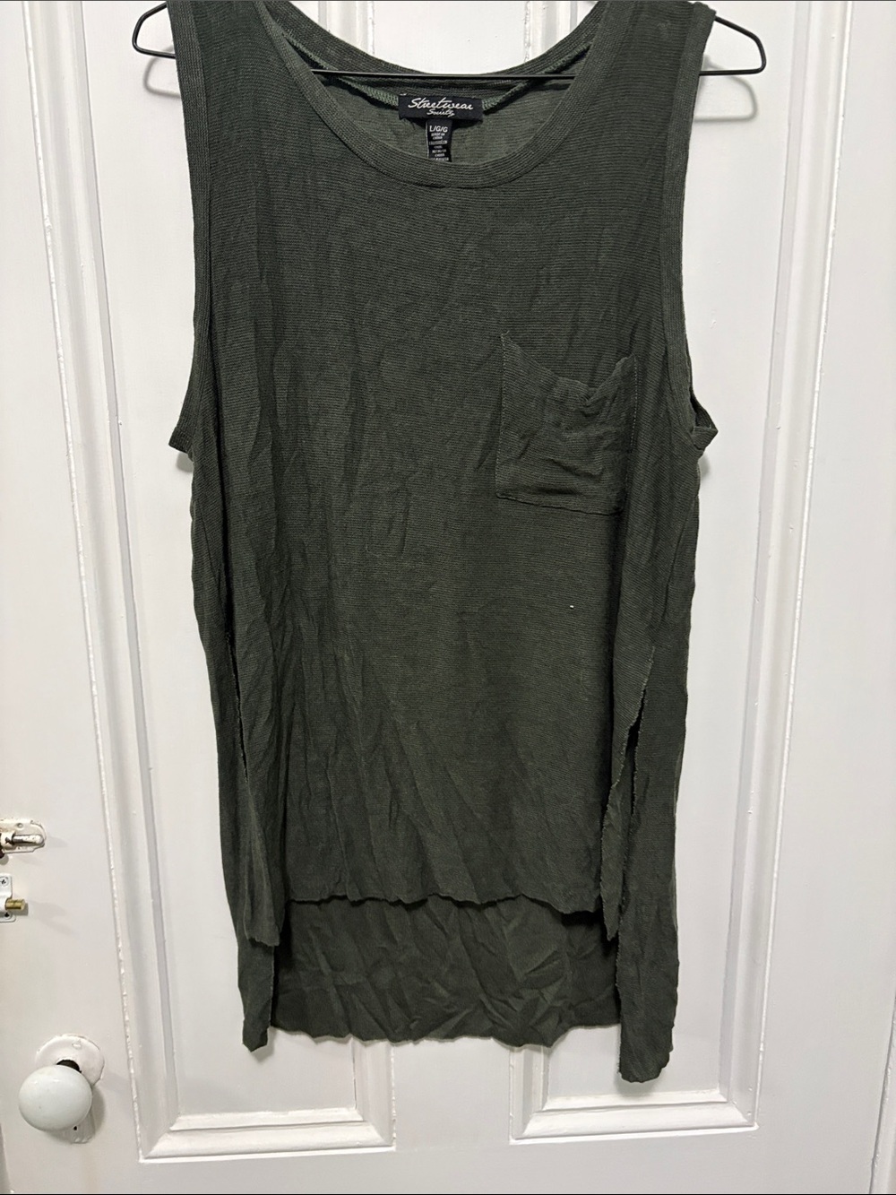 Streetwear Society Olive Green Scoop Neck Tank with Pocket